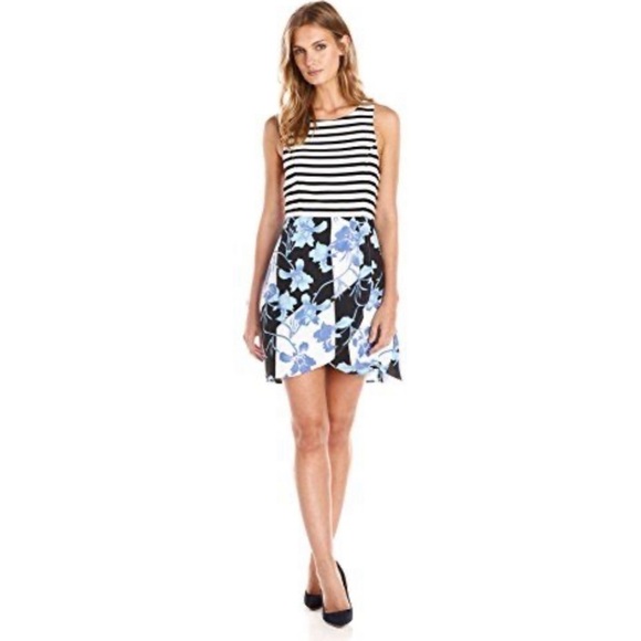MINKPINK Wall To Wall Striped Floral Mini Dress Sz L - Picture 1 of 6